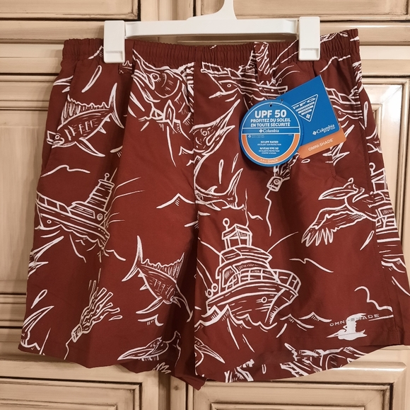 Columbia Other - NWT Columbia Swim‎ Shorts! Size Medium M - 6" Inseam - Burgundy White